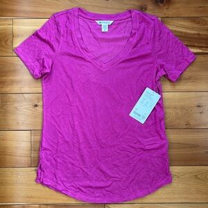 Athleta Breezy Scoop V-Neck Tee, NWT XS, Iceplant Pink